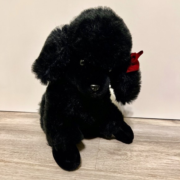 Vintage Black Poodle Stuffed Valentine Puppy Dog Animal Plush with Bow - Picture 2 of 6